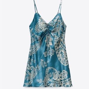 Zara Blue Paisley Satin Dress Size Small NWOT